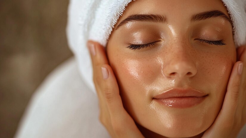 Close-up of a serene woman’s face with glowing skin, highlighting the rejuvenating effects of ZO Skin Health. This image invites customers to envision radiant results with The Modern Aesthetic.